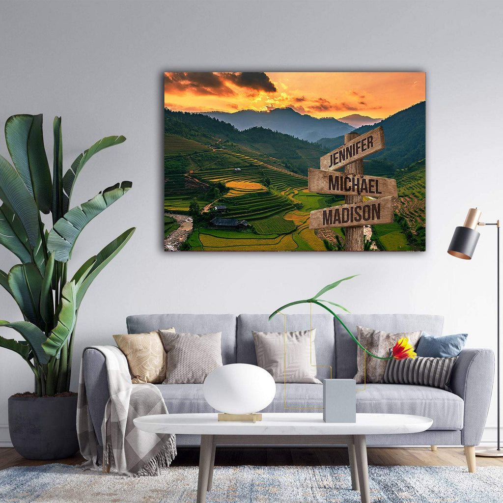 Rice Field On Terraces Panoramic Canvas - Street Signs Customized With Names - 0.75& 1.5 In Framed -Wall Decor, Canvas Wall Art