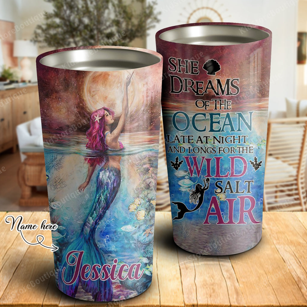 She dreams of the ocean late at night, Mermaid Tumbler, Personalized Tumbler