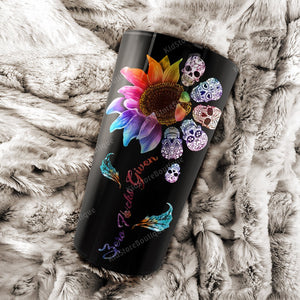 Sunflower and Skull Mandala Tatoo Stainless Steel Tumbler, Skull Tatoo