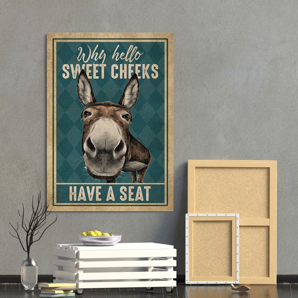 Funny Donkey Why Hello Sweet Cheeks Have A S - 0.75 & 1.5 In Framed -Wall Decor, Canvas Wall Art