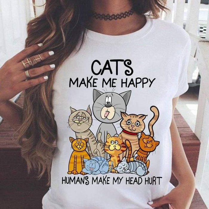 Cats make me happy, humans make my head hurt, Cats lover T-shirt, Gift for Her T-shirt