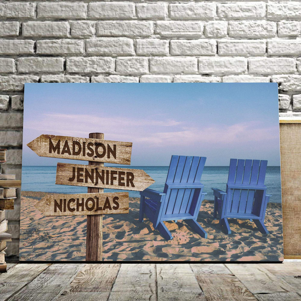 Romantic Beach Multi-Names Canvas - Family Street Signs Customized With Names- 0.75 & 1.5 In Framed -Wall Decor, Canvas Wall Art