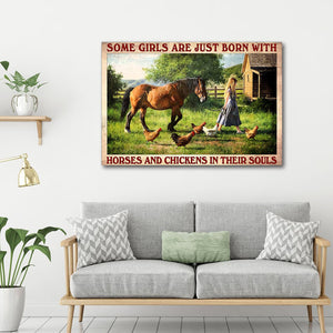 Girl Love Horses Chickens Some Girl Just Born With Horses And Chickens In Their Souls canvas- 0.75 In & 1.5 In Framed -Wall Decor, Wall Art