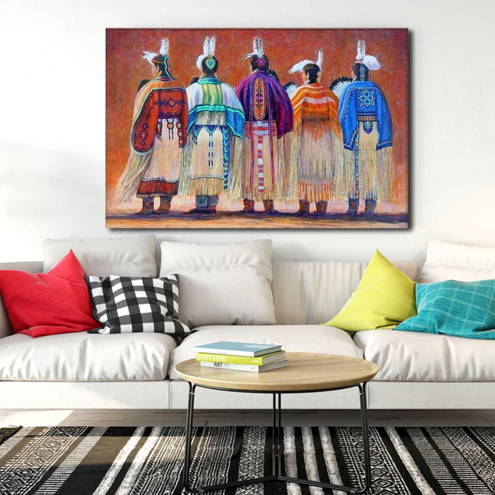 Colorful Native American - Headdress feathers Canvas, Wall-art Canvas