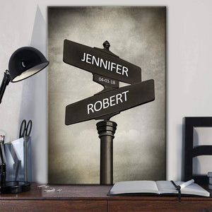 Street Signs Customized With Names And Anniversary Date Matte Canvas - Couple Canvas- Wall Decor, Canvas Wall Art