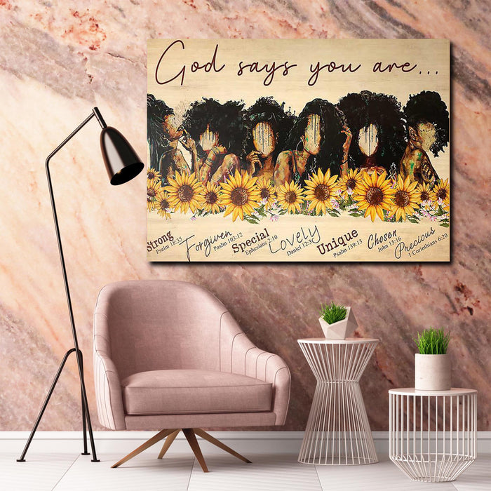 Afro Girl Sunflower God Says You Are Strong Forgiven Special Lovely Unique Chosen Prec Canvas