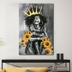 Black Girl Afro Queen I Am Kind Enough Sunflower, Gift for Her Canvas