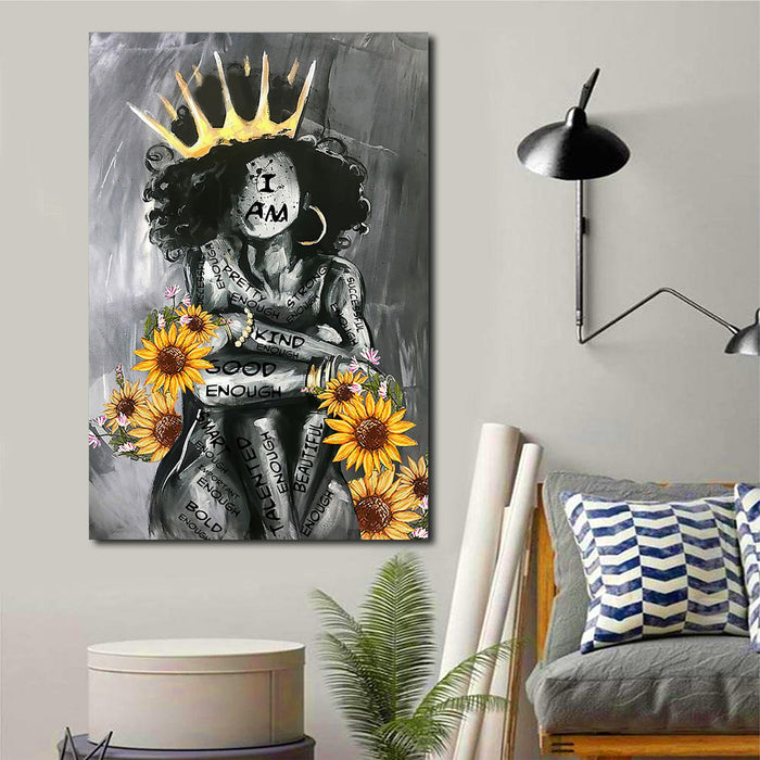 Black Girl Afro Queen I Am Kind Enough Sunflower, Gift for Her Canvas