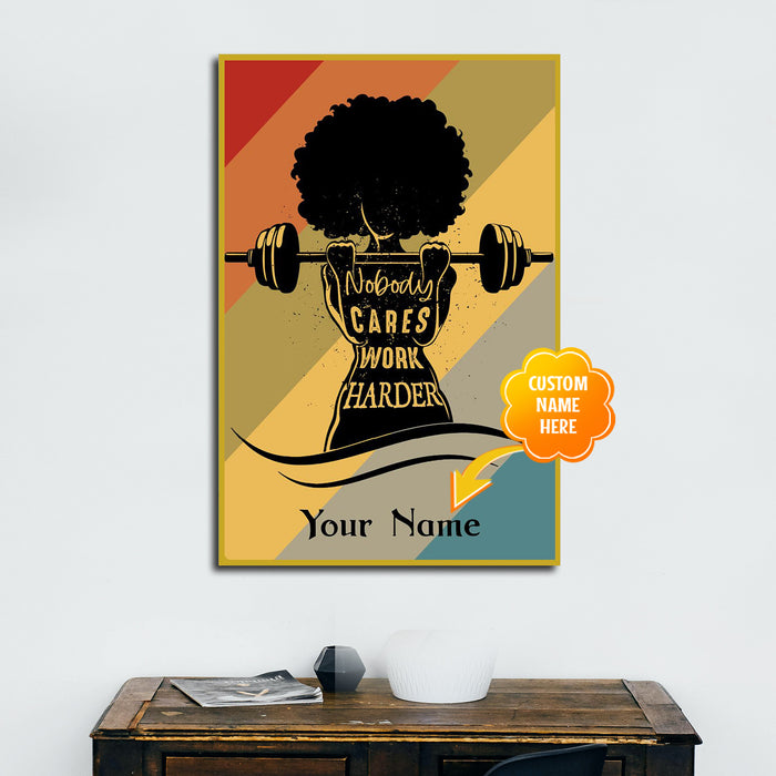 Black Girl Weightlifting Customized Name Canvas, Gift for Her Canvas