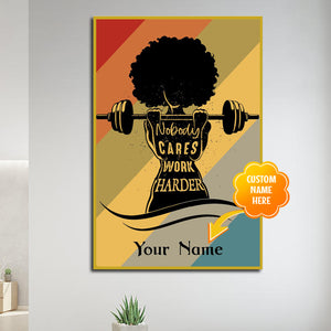 Black Girl Weightlifting Customized Name Canvas, Gift for Her Canvas