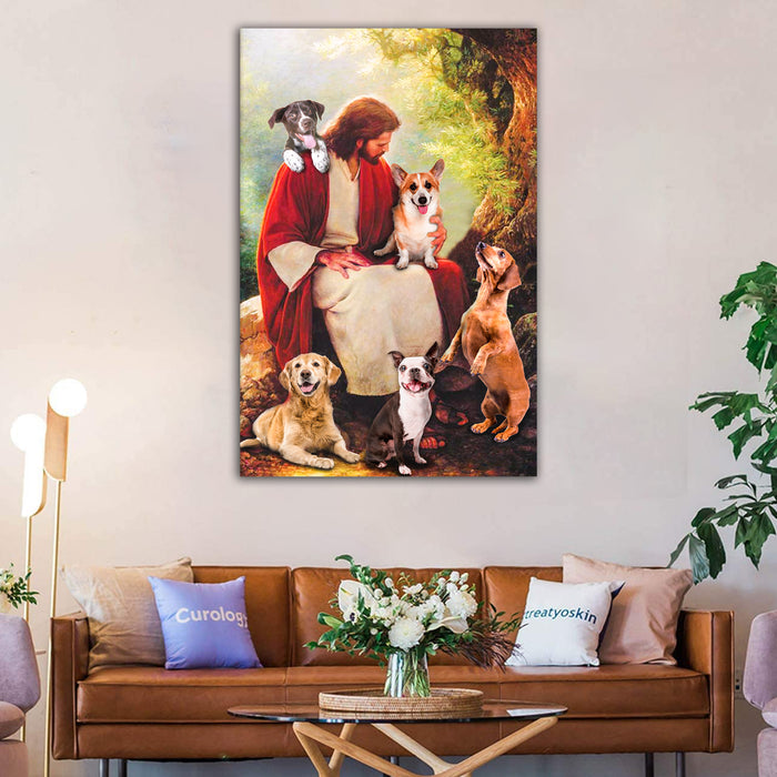 Jesus with Dogs Canvas, Wall-art Canvas