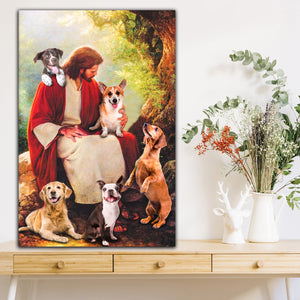 Jesus with Dogs Canvas, Wall-art Canvas