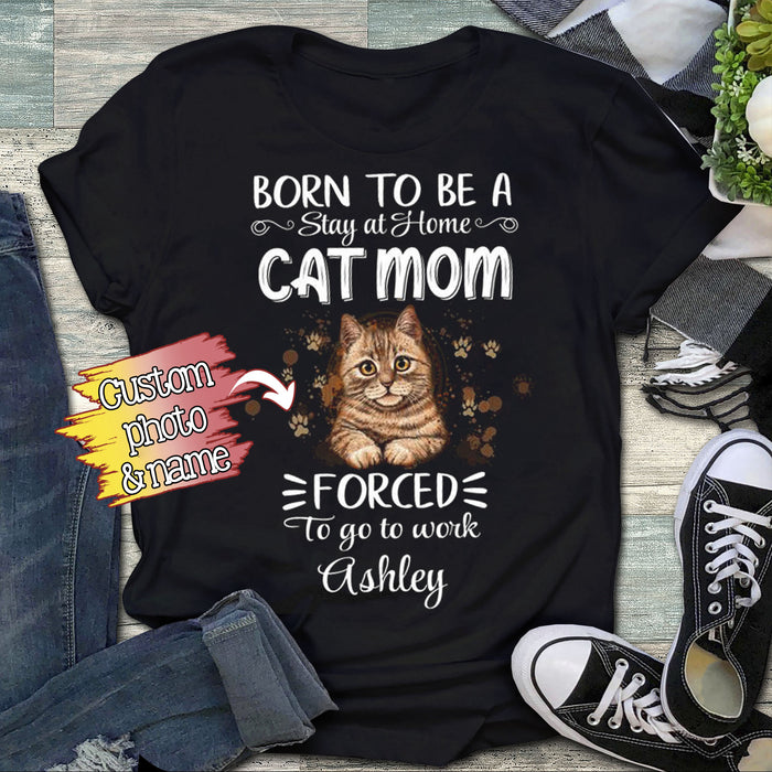 Born to be cat mom – Custom photo and name T-shirt