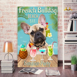 French Bulldog Beach Bar Summer Party Poster Summer Vacation Living Home Canvas, Dog lover Canvas