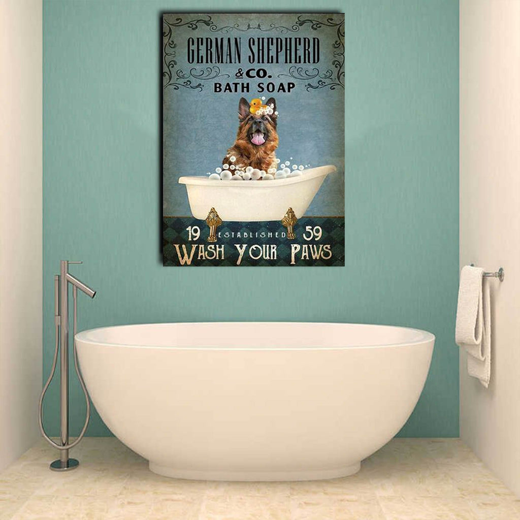 German Shepherd bath soap wash your paws Canvas, Dogs lover Canvas, Funny Canvas