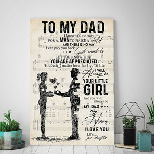 Gift for Dad from daughter Dad and daughter gift Sheet Music Canvas