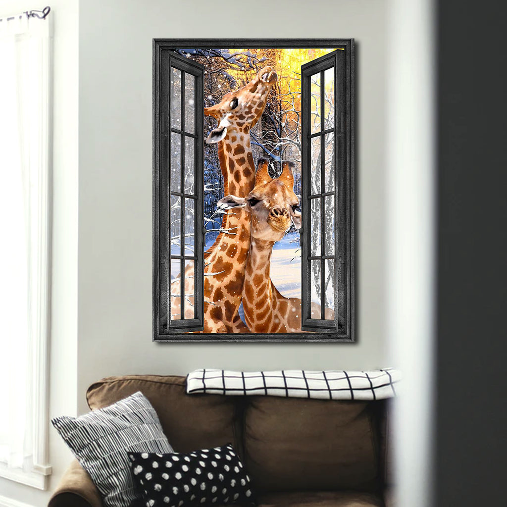 Giraffe Couple Outside The Window, Wall-art Canvas