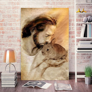 God Rabbit, Jesus Rabbit Lover Canvas, Wall-art Canvas