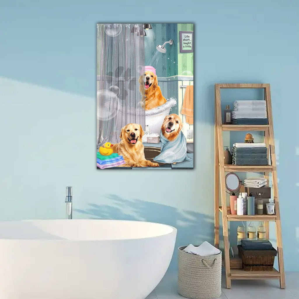 Golden Retriever Relaxing In The Bath Tub Life Short Laugh A Little Canvas, Dogs lover Canvas