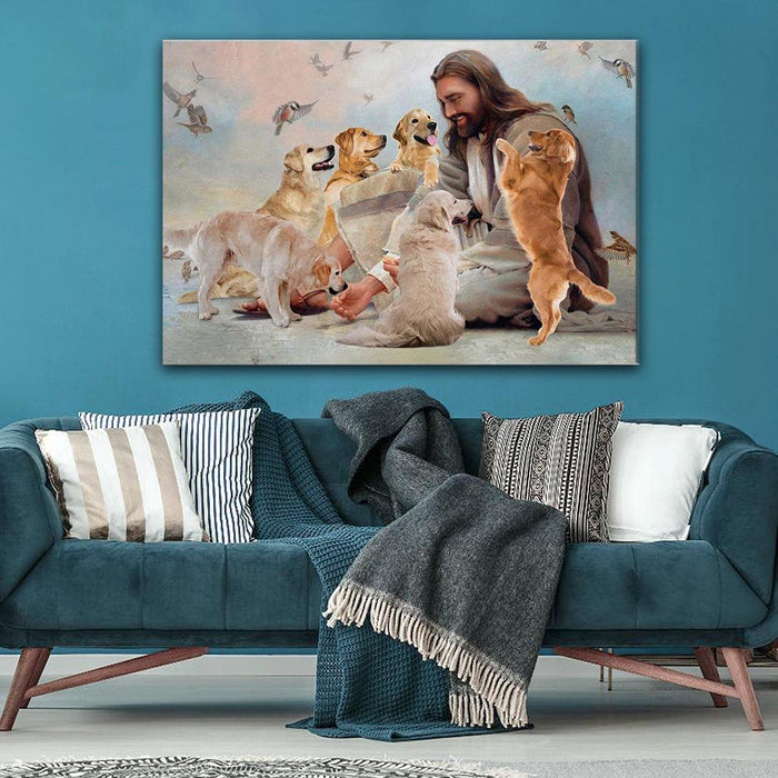 Golden Retriever God - Jesus And Dog, God Dog Lover Canvas, Wall-art Canvas