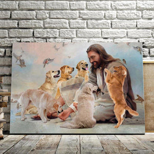 Golden Retriever God - Jesus And Dog, God Dog Lover Canvas, Wall-art Canvas