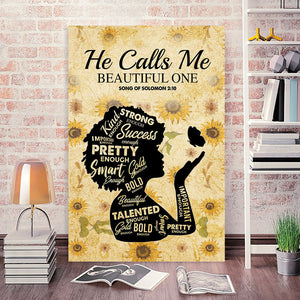 He Calls Me Beautiful One Song Of Solomon 2-10 Afro, Gift for Her Canvas