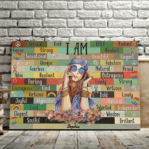 Hippie Girl I Am Strong Bold Radiant, Gift for Her Canvas, Personalized Canvas