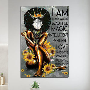 I Am Black Queen Beautiful Magic Sunflower, Gift for Her Canvas, Wall-art Canvas