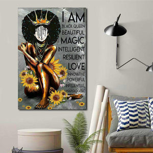 I Am Black Queen Beautiful Magic Sunflower, Gift for Her Canvas, Wall-art Canvas