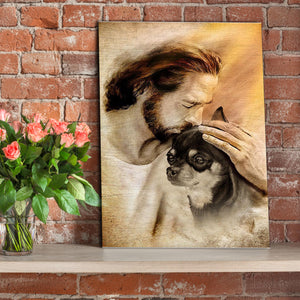 Jesus With Lovely Chihuahua, God Canvas, Dogs lover Canvas