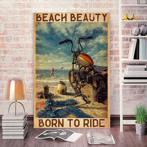 Motorcycle beach beauty born to ride, Motorbike lover Canvas