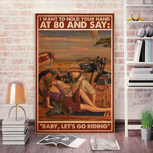 Motorcycle Couple I want to hold your hand at 80, Motor lover Canvas, Couple Canvas