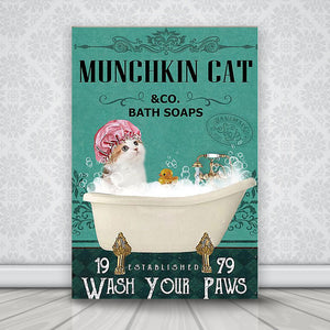 Munchkin Cat Bath Soap Canvas, Best Gift For Cat Lovers, White Cat Canvas, Funny Canvas