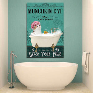 Munchkin Cat Bath Soap Canvas, Best Gift For Cat Lovers, White Cat Canvas, Funny Canvas