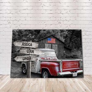 Old Truck And American Flag Personalized Street Signs Canvas