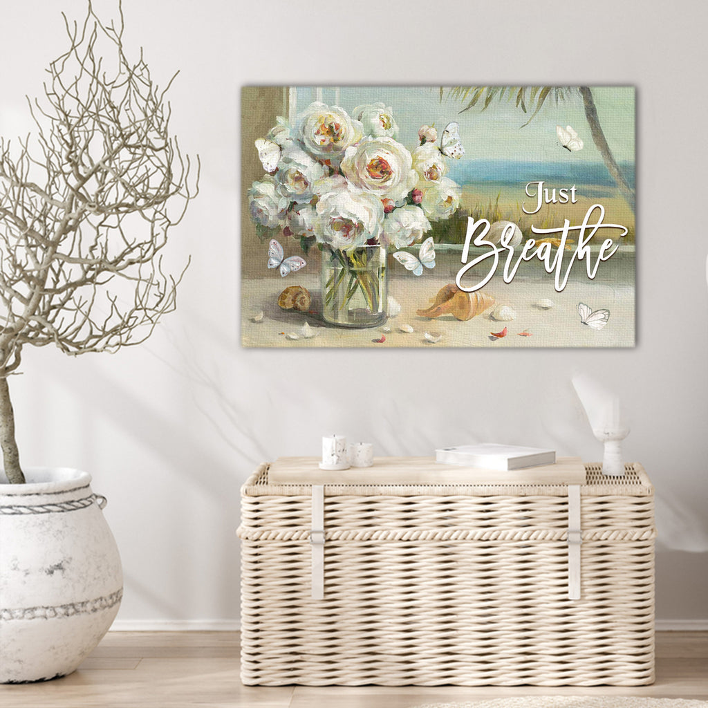 Just breathe, White Rose and Buttefly, Wall-art Canvas