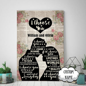 I Choose You Silhouette Flower, Couple Canvas, Personalized Canvas