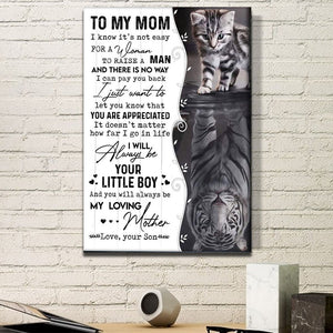 To Mom From Son It's Not Easy Tiger, Gift for Mom Canvas, Personalized Canvas