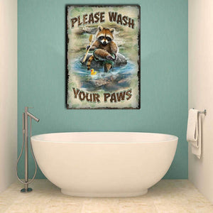 Raccoon Please Wash Your Paws, Funny Canvas, Wall-art Canvas