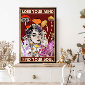 Girl and Mushrooms lose your mind find your soul, Gift for Her Canvas, Wall-art Canvas