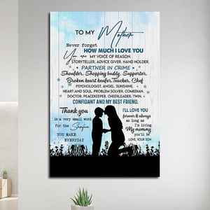 To my Mother, I'll love you forever and always, Gift for Mother Canvas, Personalized Canvas