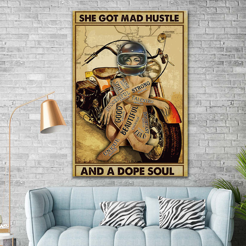 She Got Mad Hustle Enough Smart, Motorbike Canvas, Gift for Her Canvas