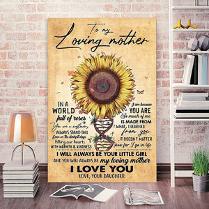 Sunflower Daughter to my loving Mother I love you Canvas, Gift for Mother Canvas, Daughter to Mother