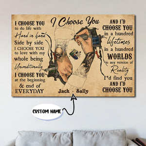 Tattoo Couple, I Choose You, To Do Life With Hand In Hand, Personalized Canvas