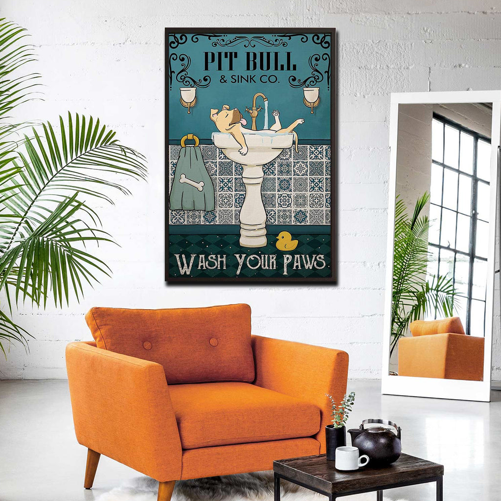 Pit Bull Dog Lovers Sink Wash Your Paws Canvas, Funny Canvas