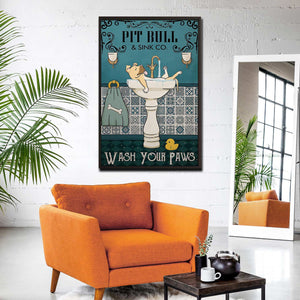 Pit Bull Dog Lovers Sink Wash Your Paws Canvas, Funny Canvas