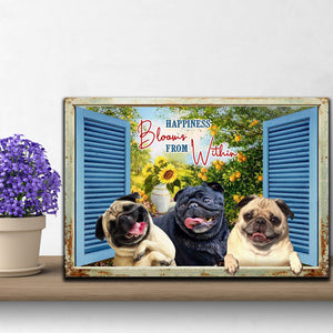 Pug Dog Window - Happiness Blooms From Within, Sunflower Garden, Funny Canvas