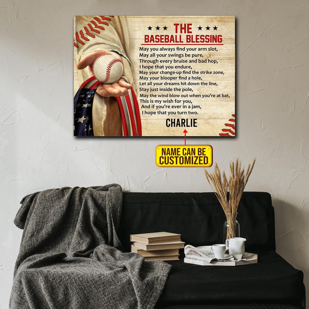 The Baseball Blessing May You Always Find Your Arm Slot Jesus Baseball US Flag, Personalized Canvas