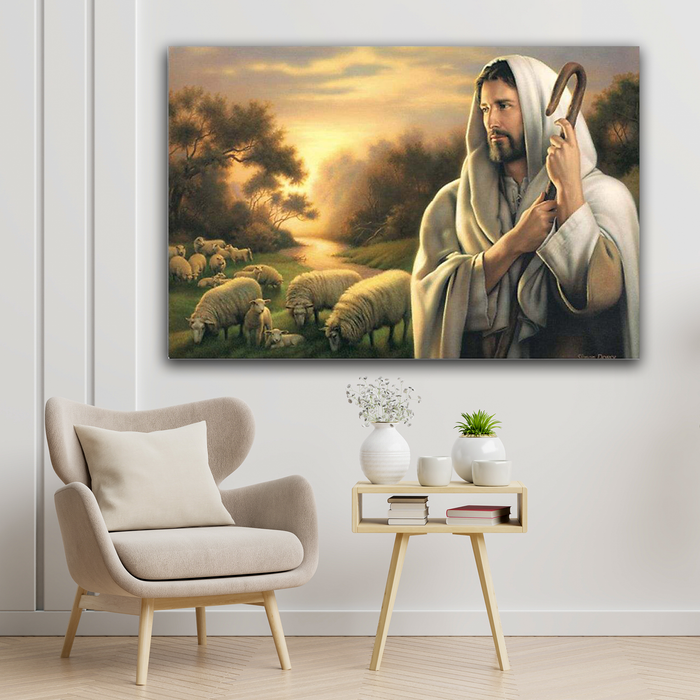 God Shepherd and Sheep, God Canvas, Wall-art Canvas