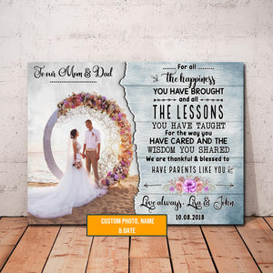 To our Mom and Dad, we are thankful & blessed to have parents like you, Personalized Canvas